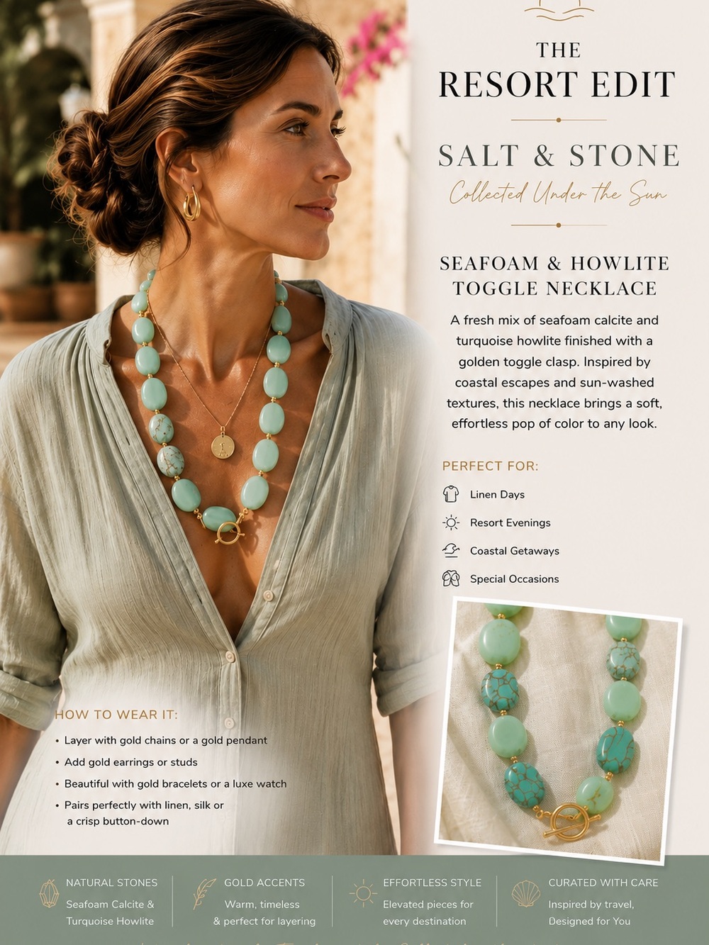 Seafoam & Howlite Toggle Necklace in Seafoam